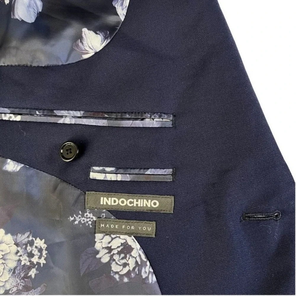 Indochino Men's Navy Wool Blazer Sport Coat 2-Button‎ Lined Floral Interior